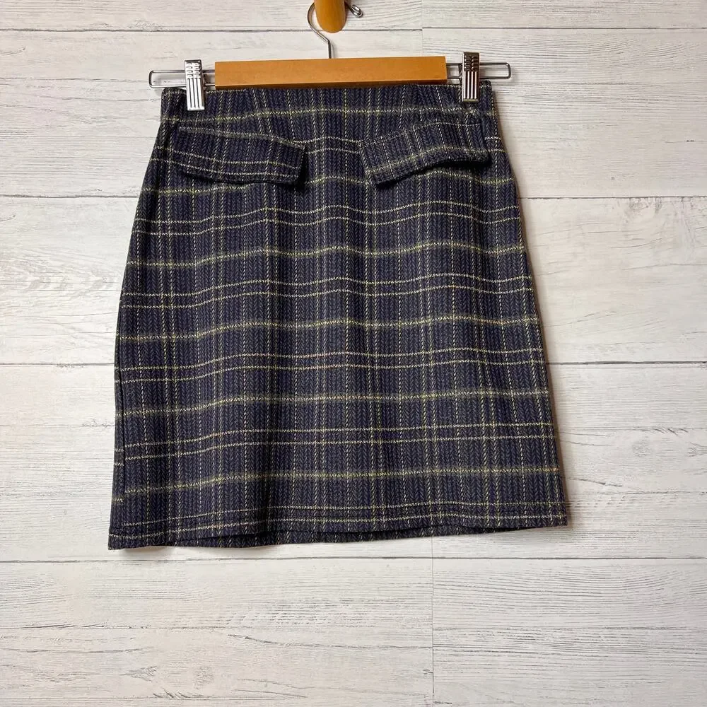 ModCloth Skirt Womens SZ Small Blue Sweet Silver Linings Plaid Mini School Girl